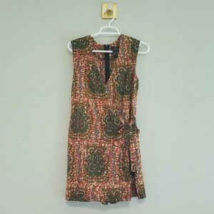 D'iyanu Wrap Romper Shorts Small Orange Green African Print Sleeveless Cotton